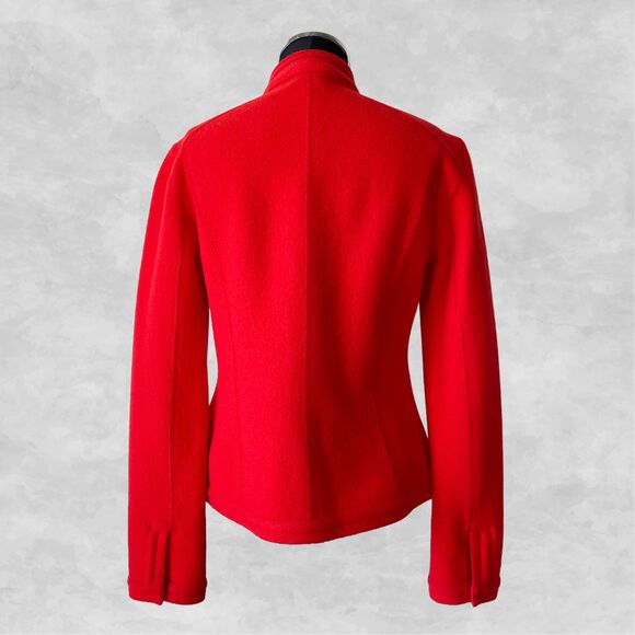 Per Se Red Orange Boiled Wool Mandarin Collar Hidden Snap Jacket - Women's 6 - Picture 6 of 9